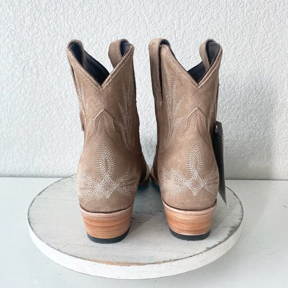 Lane LEXINGTON Womens Cowboy Bootie 11 Latte Suede Western Cowgirl Short Boots - Picture 3 of 11